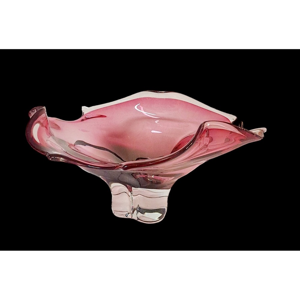 Vintage Czech Bohemian Chribska Art Glass Bowl Josef Hospodka Cranberry‎ Pink